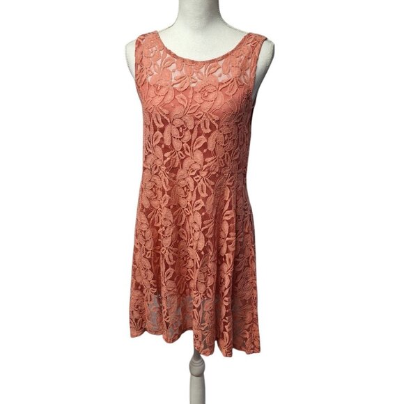 Free People Lace Dress Orange Peach Slip Layers Sleeveless Womens Small Coral - Picture 1 of 10